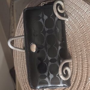 Coach Zip Around Black Patent Leather Wallet